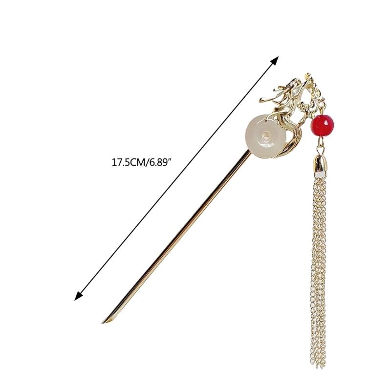 Elegant Fringed Hair Stick Chinese Hanfu Danglings Hairpin Barrettes NonSlip Chopsticks Dragon Hair Pin for Hair Styling