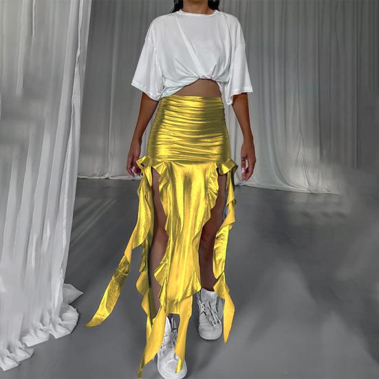 Сексуальная женская юбка с рюшами и высокой талией, длинная макси-юбка с асимметричной отделкой и кисточками, облегающая юбка нерегулярной формы, юбка-рыбий хвост