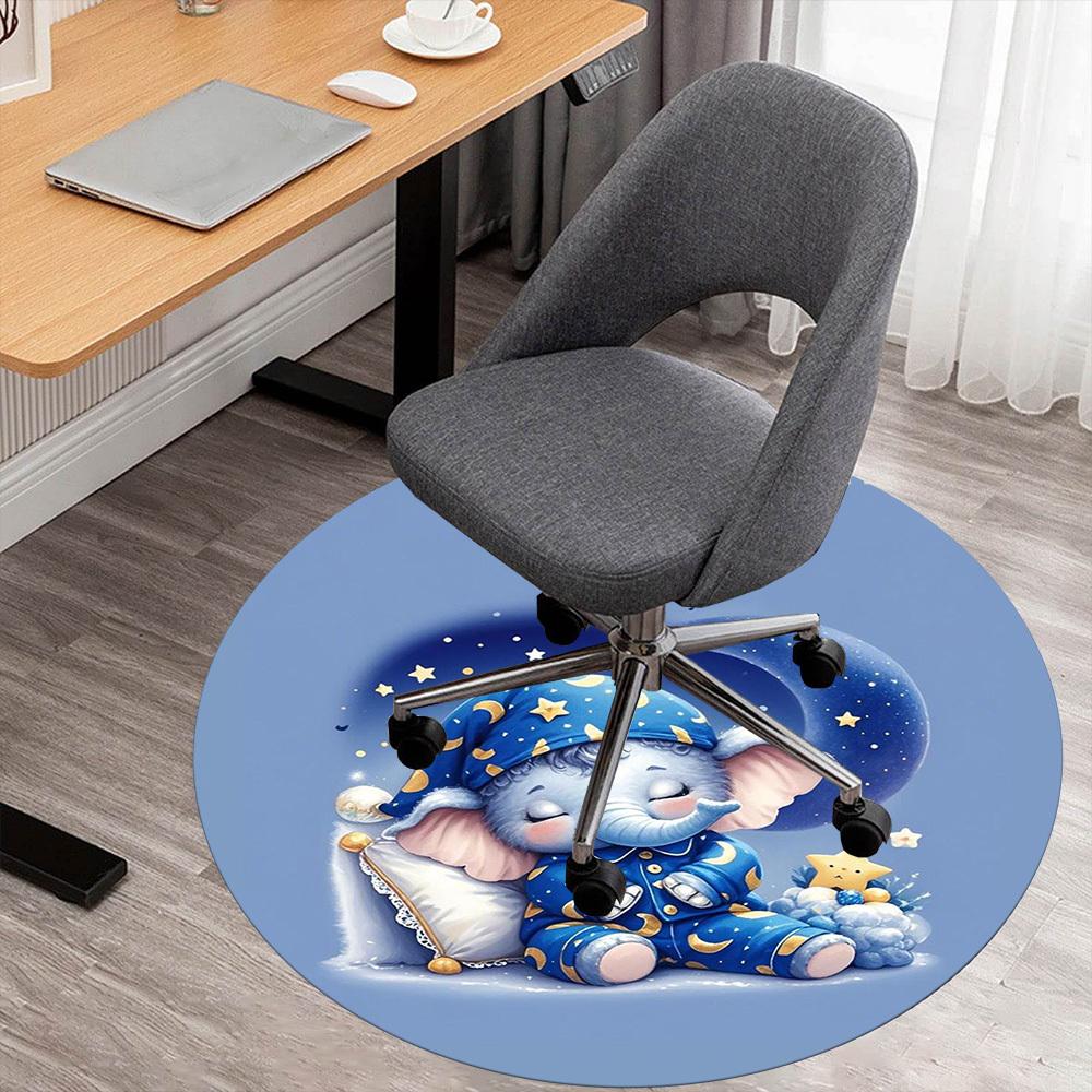 1PC Sleepwear Elephant Round Chair mat Area Rug - Non-Slip, Floor Mat for Office, Bedroom, home decor Christmas Gift c0528011