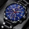 2pcs/set Fashion Men's Calendar Watch, Men's Business Stainless Steel Quartz Watch & Bracelet Necklace Set