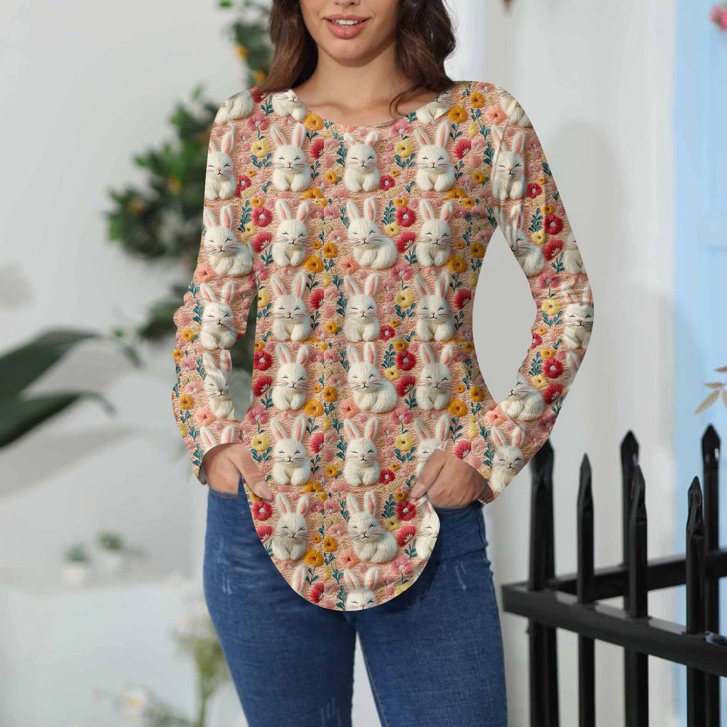 Пасхальные рубашки для женщин Милая футболка с принтом в виде сердца с длинным рукавом Туника Топы из хлопка Пуловеры