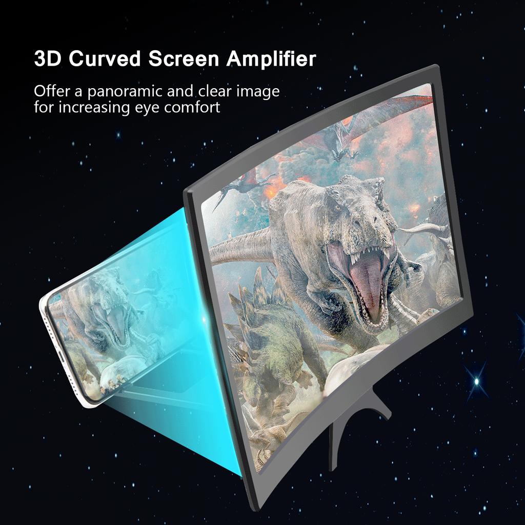 12 inch Phone Screen Magnifier 3D Curved Screen Amplifier for Cell Phone Foldable Screen Enlarger Smartphone Stand for