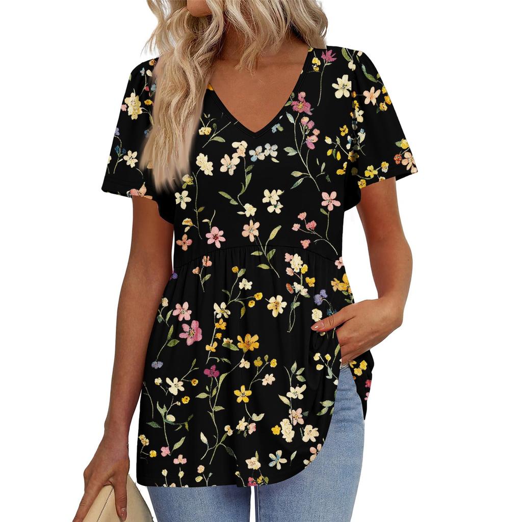 Women's Loose Casual Print V-Neck Short Sleeved T-Shirt Top Short Sleeved T-Shirt Top