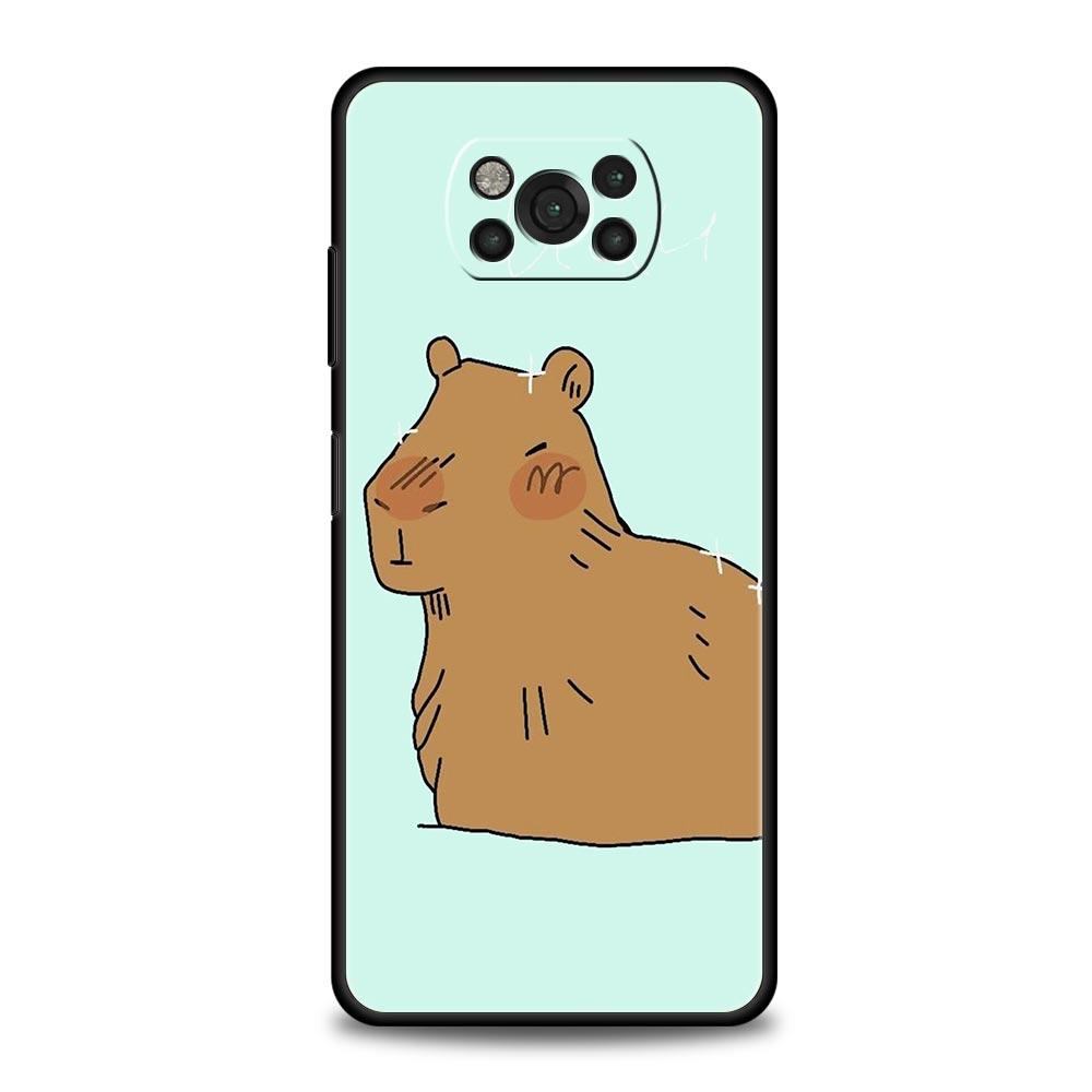 Чехол для телефона для Xiaomi Poco X6 X5 X4 Pro 5G X3 NFC F5 F4 M5 M4 M3 F3 GT C51 C50 C55 Мягкий силиконовый Черный чехол Мультяшная капибара
