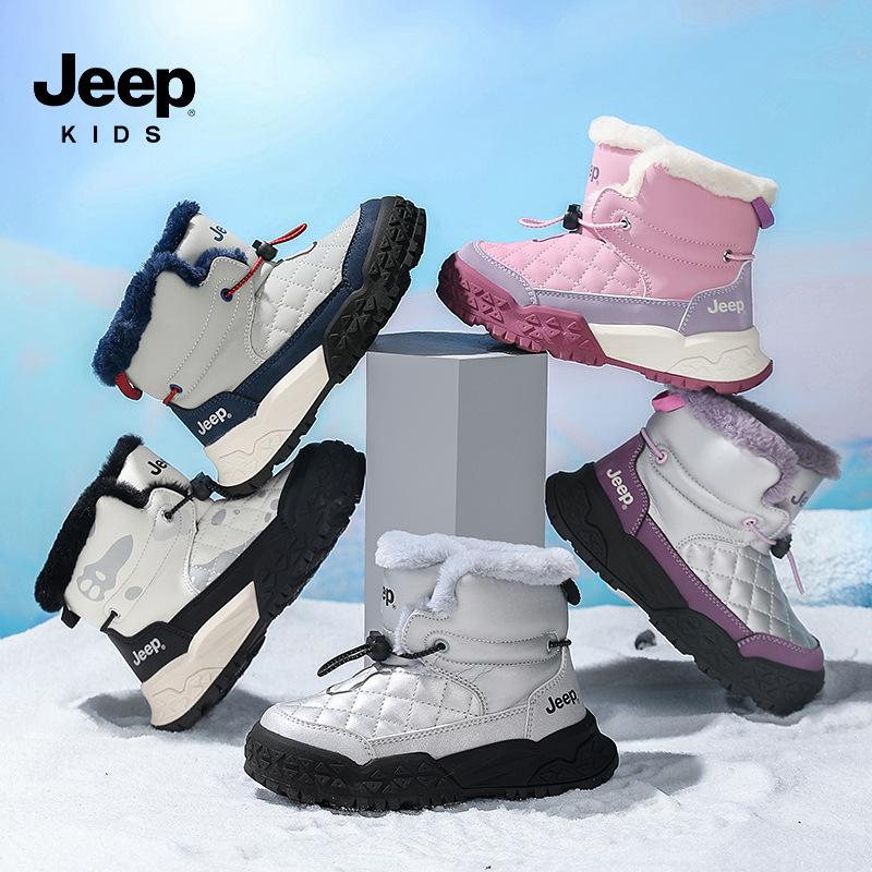 Зимние спортивные ботинки Jeep для детей 2025, с флисовой подкладкой и нескользящей подошвой, толстые хлопковые ботинки для девочек для улицы