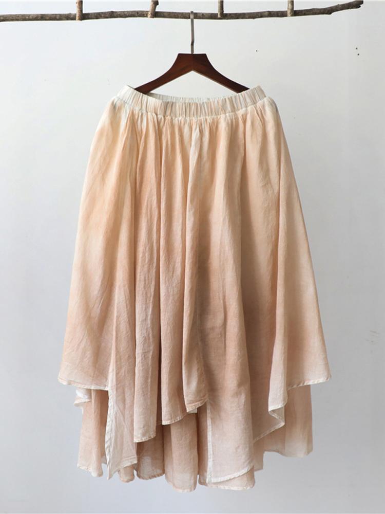 Johnature Женские винтажные нерегулярные юбки с эластичной резинкой на талии, летняя повседневная женская одежда, двойные хлопковые льняные юбки