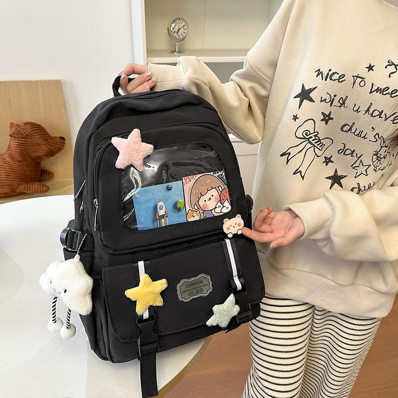 Student School Bag Girls Large Capacity Lightweight Nylon Backpack Multifunctional Solid Color Backpack