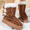 Fashion Classic Leopard Warm Snow Boots for Women 2025 Winter Soft Faux Furry Platform Boots Woman Lace Up Decoration Booties Ladies