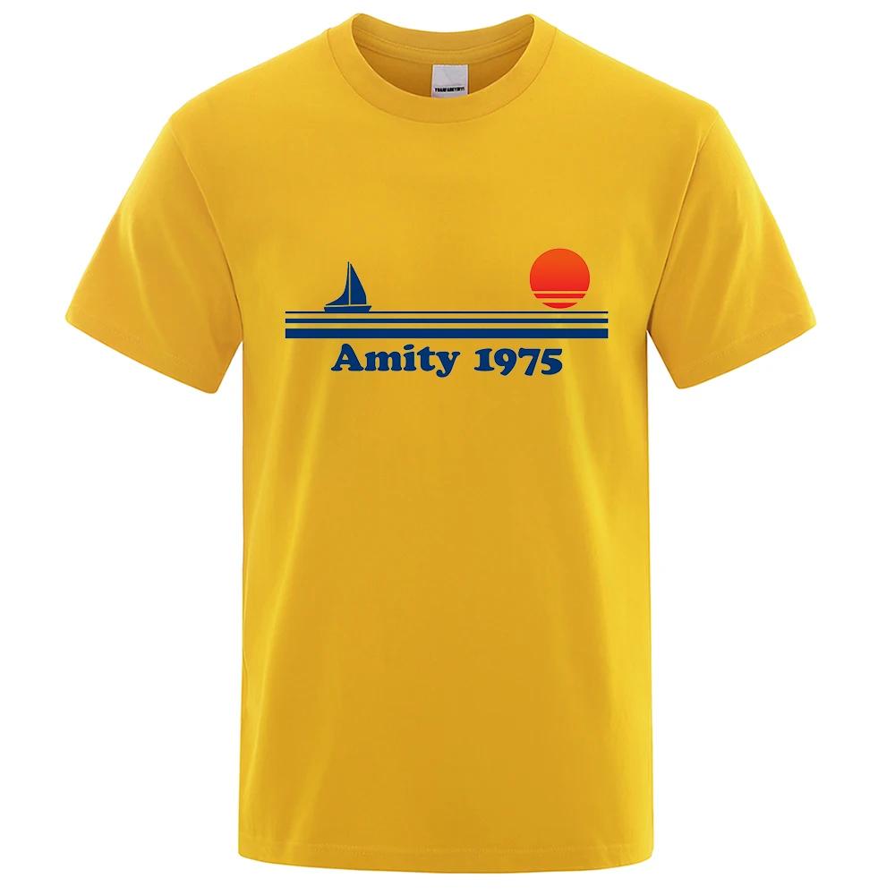 Amity 1975 - Челюсти Ретро Принт Футболка Мужская Творчество Свитшот Одежда Модная Футболка Футболки Дышащие Хлопковые Футболки Мужские