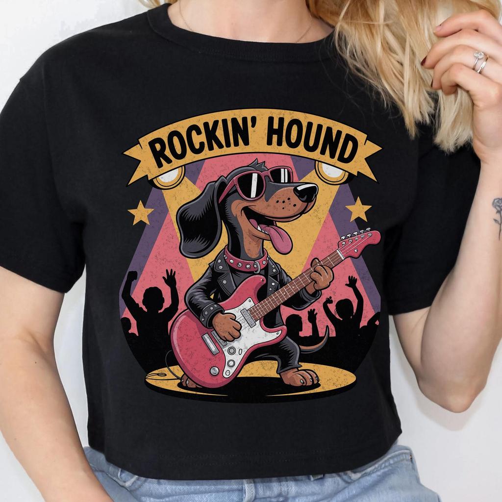 Rockin' Hound Graphic T-Shirt, Vintage Dog Tee, Music Lover Gift, Unisex Casual Wear, Pet Lover Fashion, Concert T-Shirt