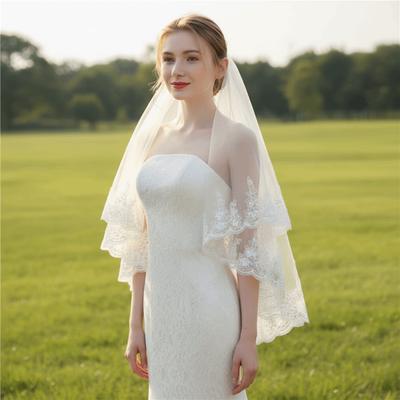 Блестки Блеск Невеста Свадебные Фаты Кружевной край Кружево Расшитая бисером Фата Волосы невесты