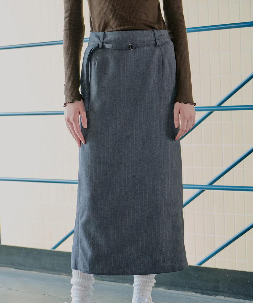 Awi Stripe H-Line Skirt_Charcoal
