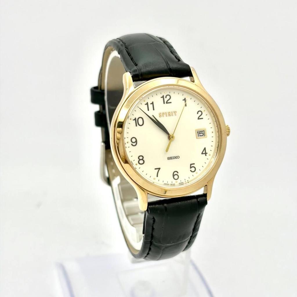 [New Battery] SEIKO SPIRIT Men's Watch Gold Date 5E32-6A3A 390154 New Belt