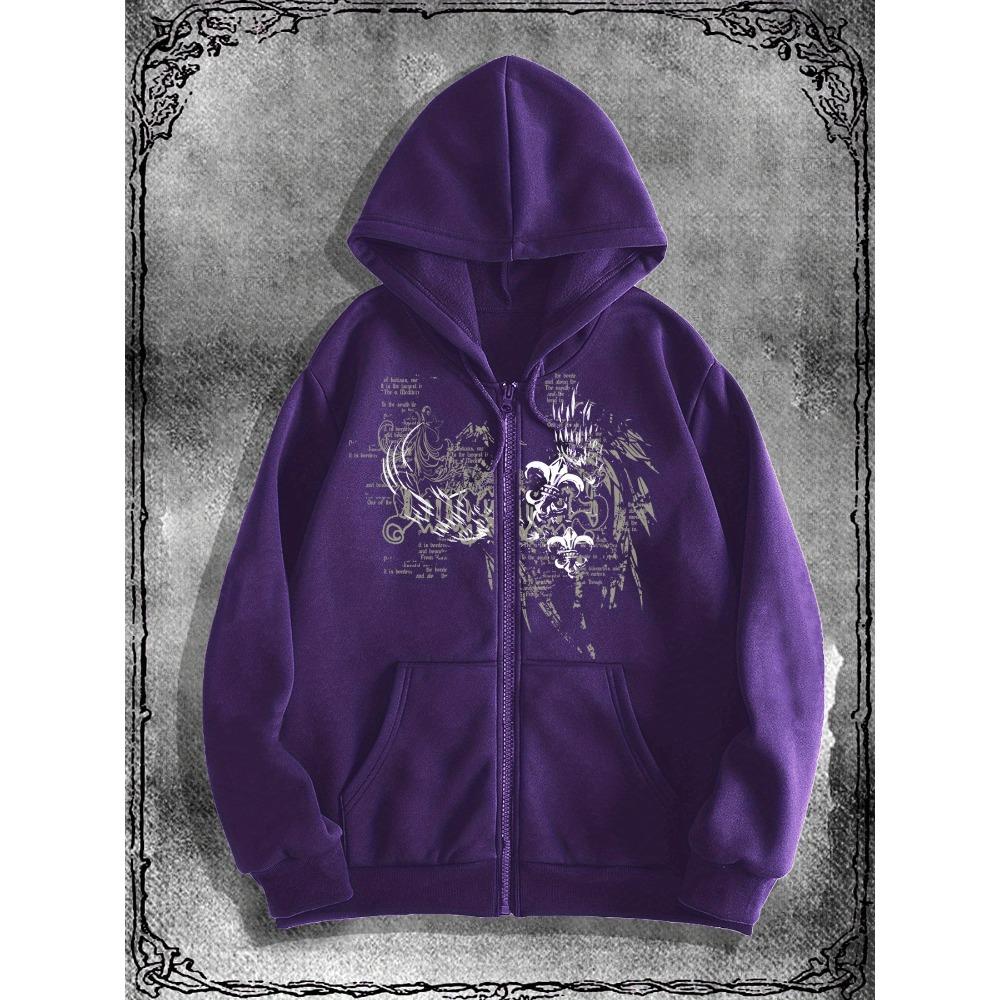 Уникальная мужская готическая толстовка на молнии - Черная с белым готическим принтом, Повседневная уличная толстовка со смелым узором, Прочная ткань