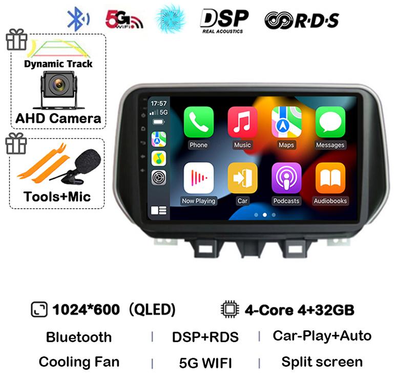Android 14 Carplay Auto WIFI+4G Для Hyundai Tucson IX35 2018 2019 2020 Автомагнитола Стерео Мультимедийный проигрыватель GPS BT 360 Камера DSP