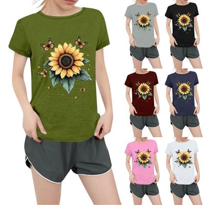 Женская повседневная футболка с круглым вырезом и короткими рукавами с принтом