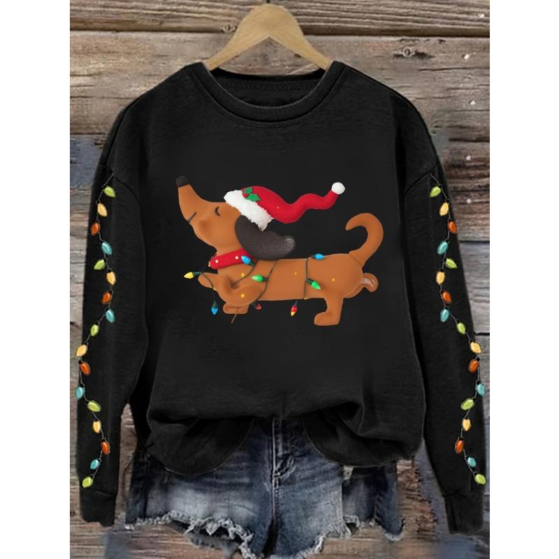 Christmas Women's Casual Tops Wide Sleeves Round Neck Long Sleeve Sweatshirt