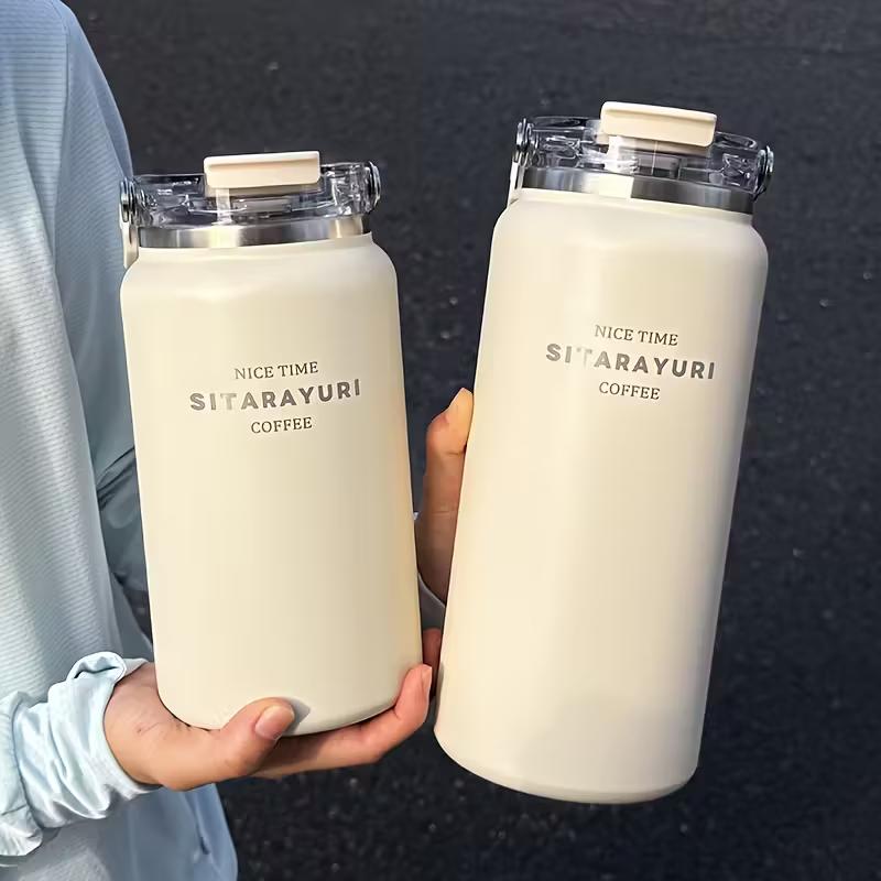 1.2L/1.5L Large Capacity Stainless Steel Insulated Water Bottle - with Wide Handle, Portable Outdoor Large Kettle,Hiking Bottle