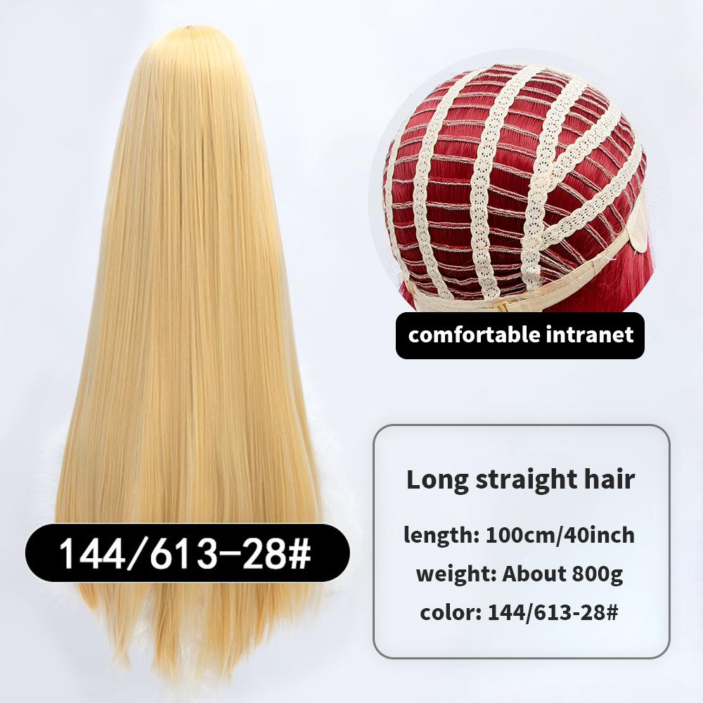 Длинный синтетический парик аниме для косплея 100 см с челкой, светлые, синие, красные, розовые, фиолетовые волосы для вечеринки