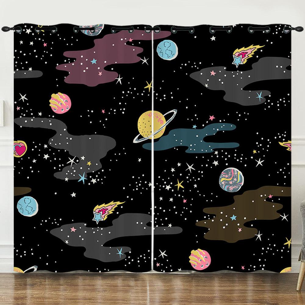 Curtain Space Universe Starry Sky Illustration 3D Digital Printing Blackout Curtain Punching