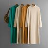 Women's Ribbed Knit Dress Long Sleeve Mock Neck Loose Fit Side Slit Fall Elegant Sweater Dresses High Nack Solid Color Knitted Midi Dress for Women
