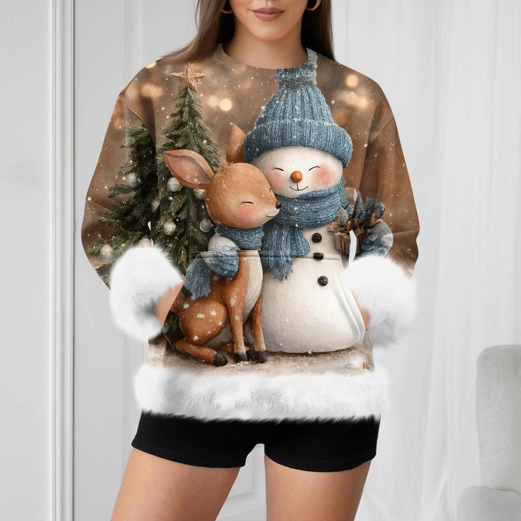 Женский повседневный свитшот с длинными рукавами и принтом снеговика на Рождество