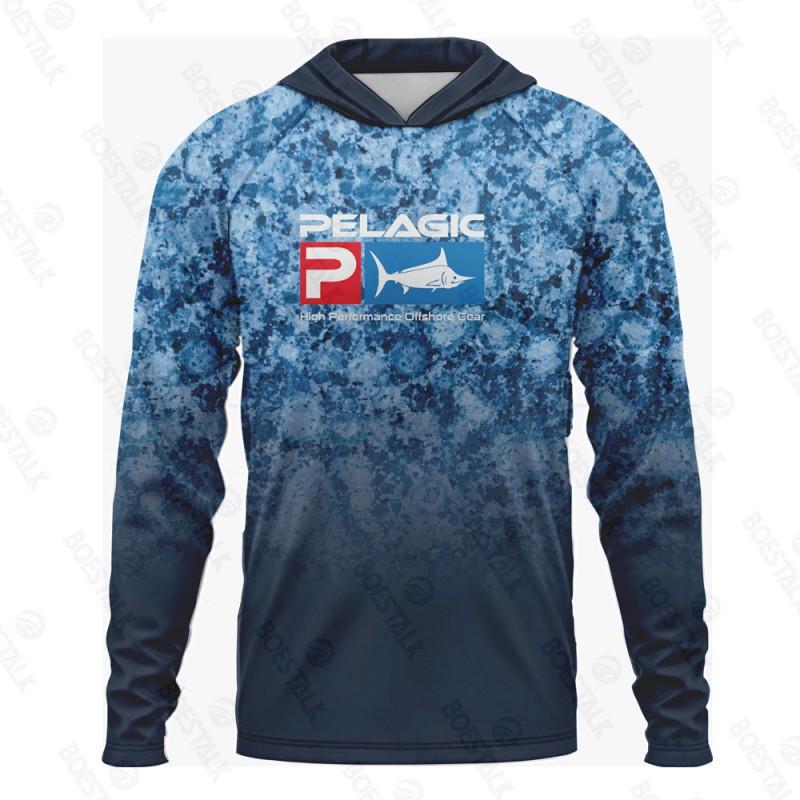 Pelagic UPF50 Ice Silk Fishing Shirt Lightweight Breathable Long Sleeve Hooded Men Outdoor Angling