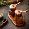 Wooden Spice Grinder with Base Salt and Pepper Shakers Seasoning Organizer Box Manual Salt Pepper Grinders Tools Kitchen Gadgets