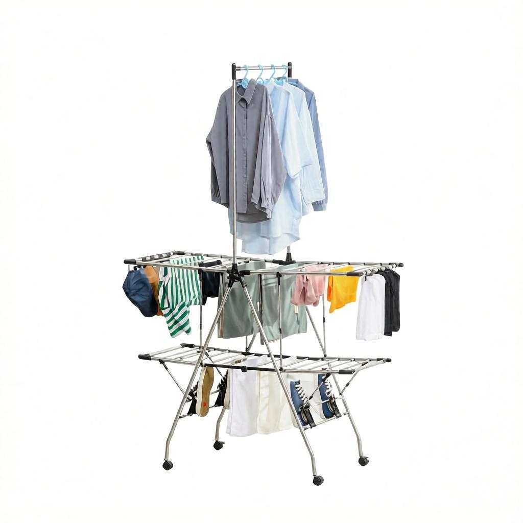 Foldable Clothes Drying Rack with Wheels, Mobile Drying Stand, Versatile Drying Rack, Generous Laundry Tower