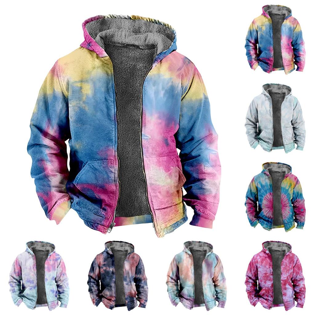 Мужская куртка с принтом тай-дай, мужская весенне-осенняя повседневная трендовая куртка на молнии с капюшоном