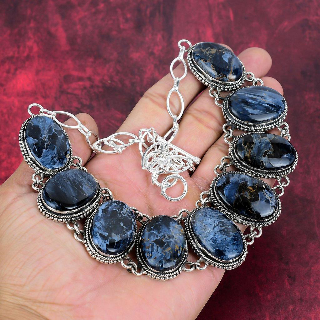 Ожерелье из твердого серебра 925 пробы Pietersite с регулируемой цепочкой, ювелирное ожерелье ручной работы из драгоценных камней на День памяти