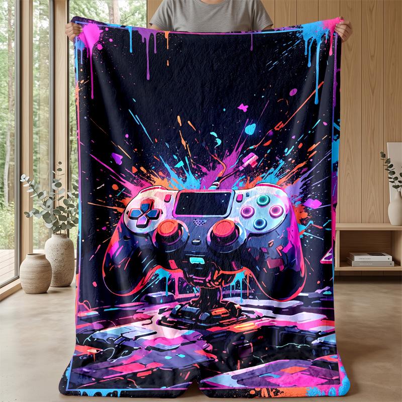 Neon Splatter Game Controller Theme blanket Lightweight Warm Flannel Blanket Decorative Throw Blanket for Home Decoration