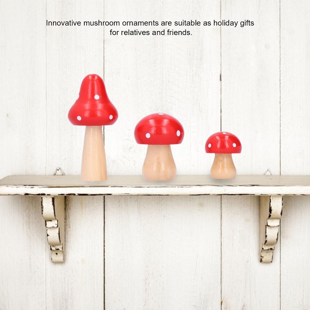 3pcs Wood Mushroom Ornament S L M Indoor Decoration Figurine Festival Gift Ornament Bedroom