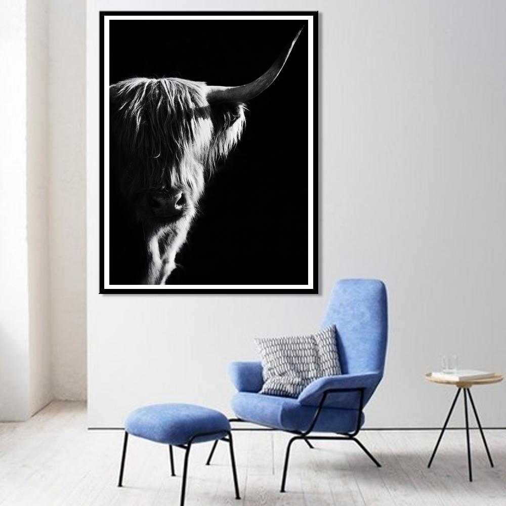 Черно-белая горная корова, крупный рогатый скот, холст, картина, скандинавские постеры, принты, настенная художественная картина для декора гостиной, Cuadros