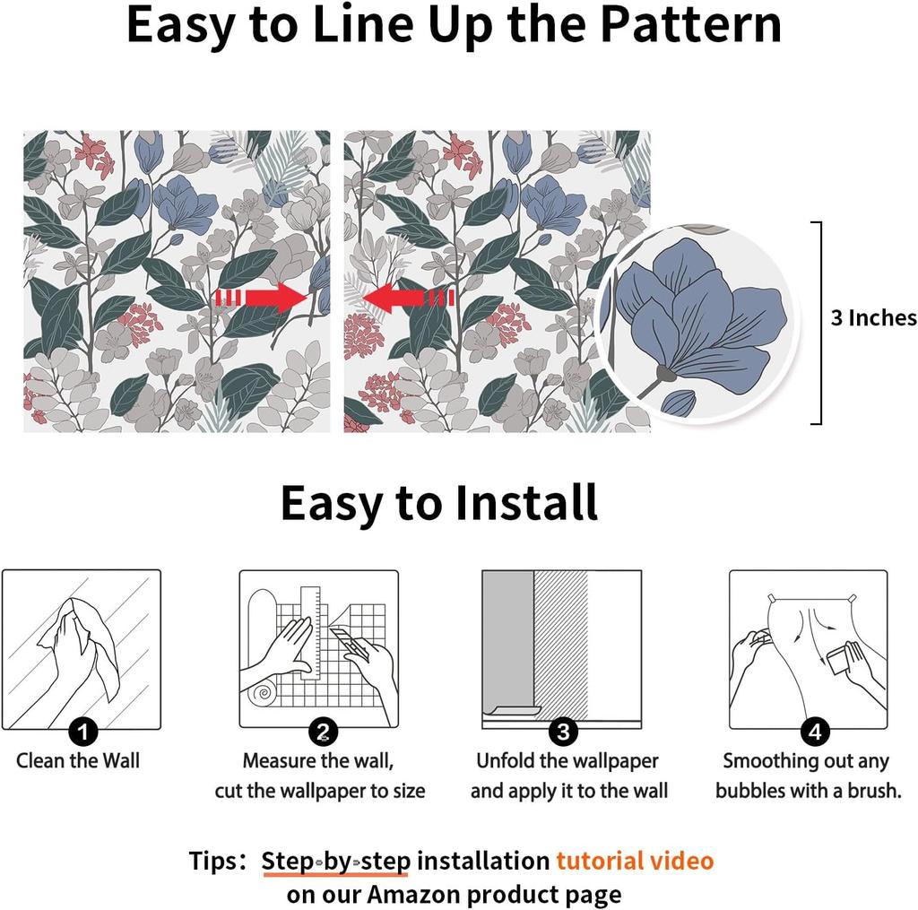 Цветочный Лист Самоклеящиеся Обои Винтажные Самоклеящиеся Съемные Контактные Обои для Декора Стен Спальни Дизайн с Цветами