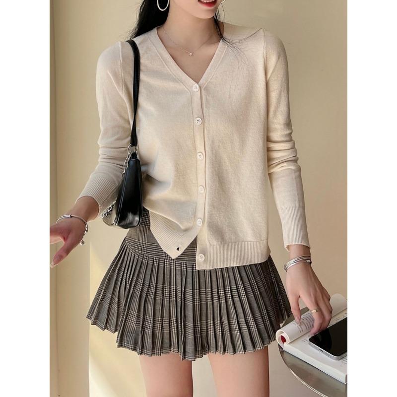 Женский вязаный кардиган с V-образным вырезом, мягкий допаминовый цвет, осенний свитер с длинными рукавами, куртка