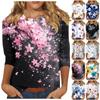 Женская мода повседневная три четверти рукава цветочный принт горловина топ