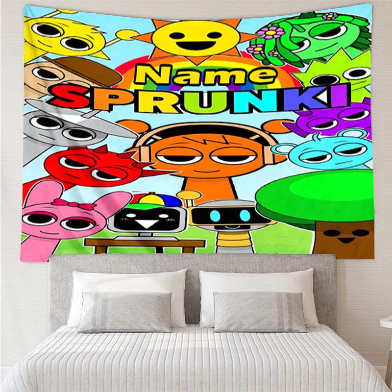 Custom Name Sprunki Print Tapestry, Backdrop, Easy Setup, Ideal for Bedroom, Office & Living Room, with Aesthetic Wall Hanging Decor.
