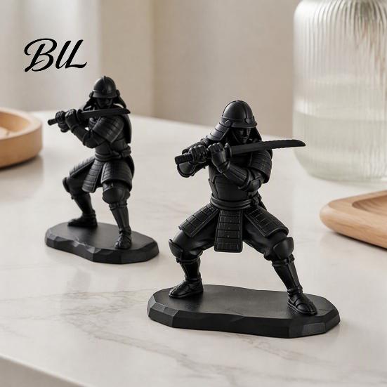 Dark Warrior Desk Decor 3D Printed Samurai Figurine with Swords, Cool Statue, Stable Niche Trendy Art Base Desktop Ornament for Gaming Room And Office