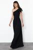 Women's Fashion New Evening Dress & Graduation Dress Black Bow One Sleeve Long Woven Evening Dress Graduation Dress