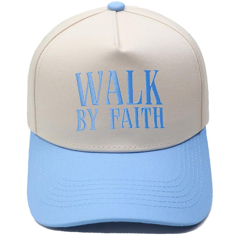 WALK BY FAITH Truck driver hat embroidered retro leopard print color matching baseball cap for men and women casual