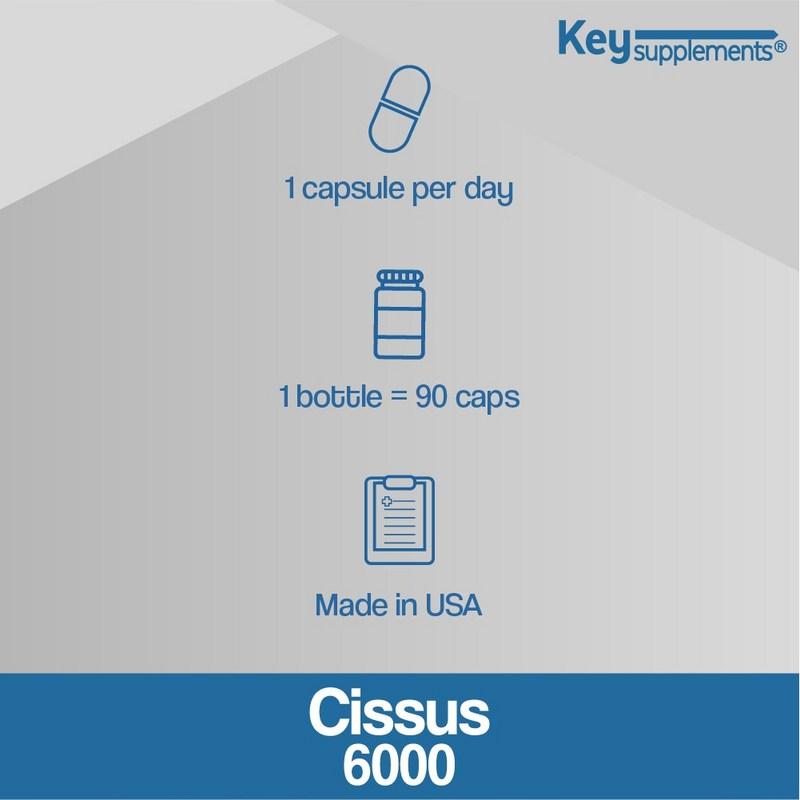 Ключевая добавка Cissus 6000, высокопотентная, высокоинсектицидная, 90 таблеток, 1 таблетка в день, экстракт Cissus Cissus 6000, 90 таблеток, 2 упаковки