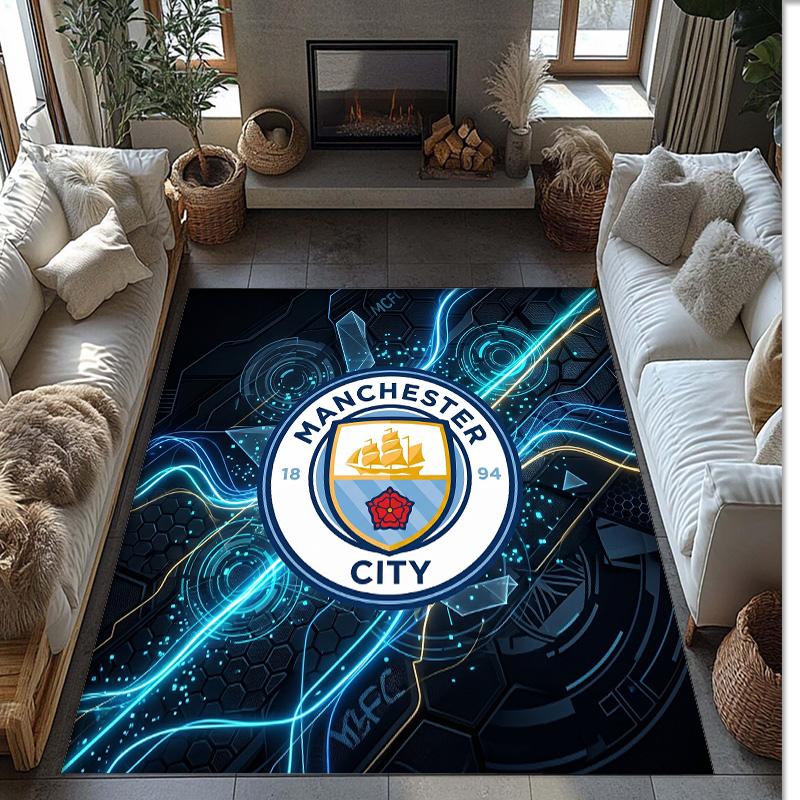 Фланелевый ковер с принтом Manchester City, нескользящий, мягкий, из полиэстера, для пола, декоративный коврик для спальни, гостиной, дивана