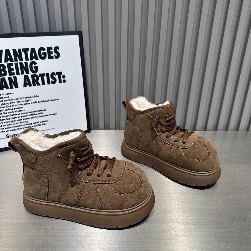 Модные ботинки-дутики на толстой подошве с высоким голенищем для женщин, осенне-зимние новые матовые ботинки на шнуровке, детская трендовая модель