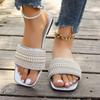 Fashion Women Luxury Pearl Slippers 2025 Summer Square Toe Flats Slides Sandals Woman Comfortable Non Slip Beach Flip Flops Big Size 43