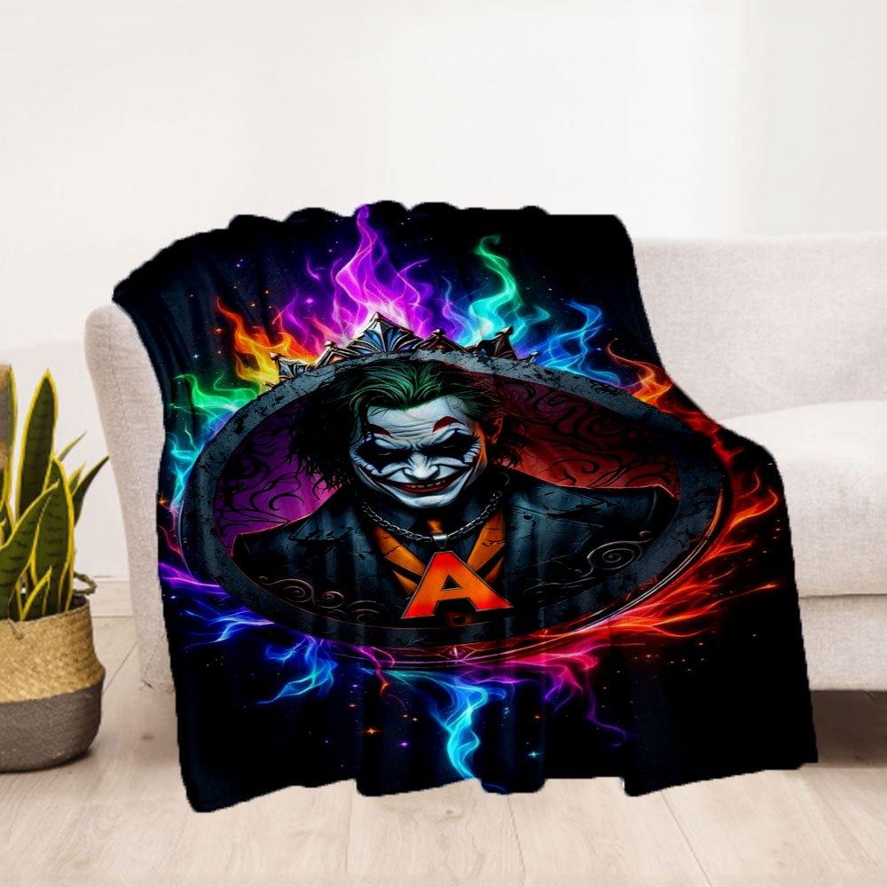 "Joker A Logo Colorful Flame Art Print Poster"Blanket Flannel Throw Blanket for Sofa, Bed, Travel, Camping, Office