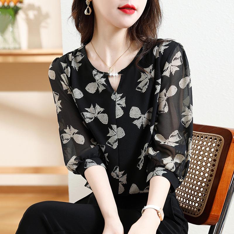 Цветочная шифоновая рубашка для женщин, лето, облегающий крой, модный темперамент, универсальный топ, блузки и рубашки