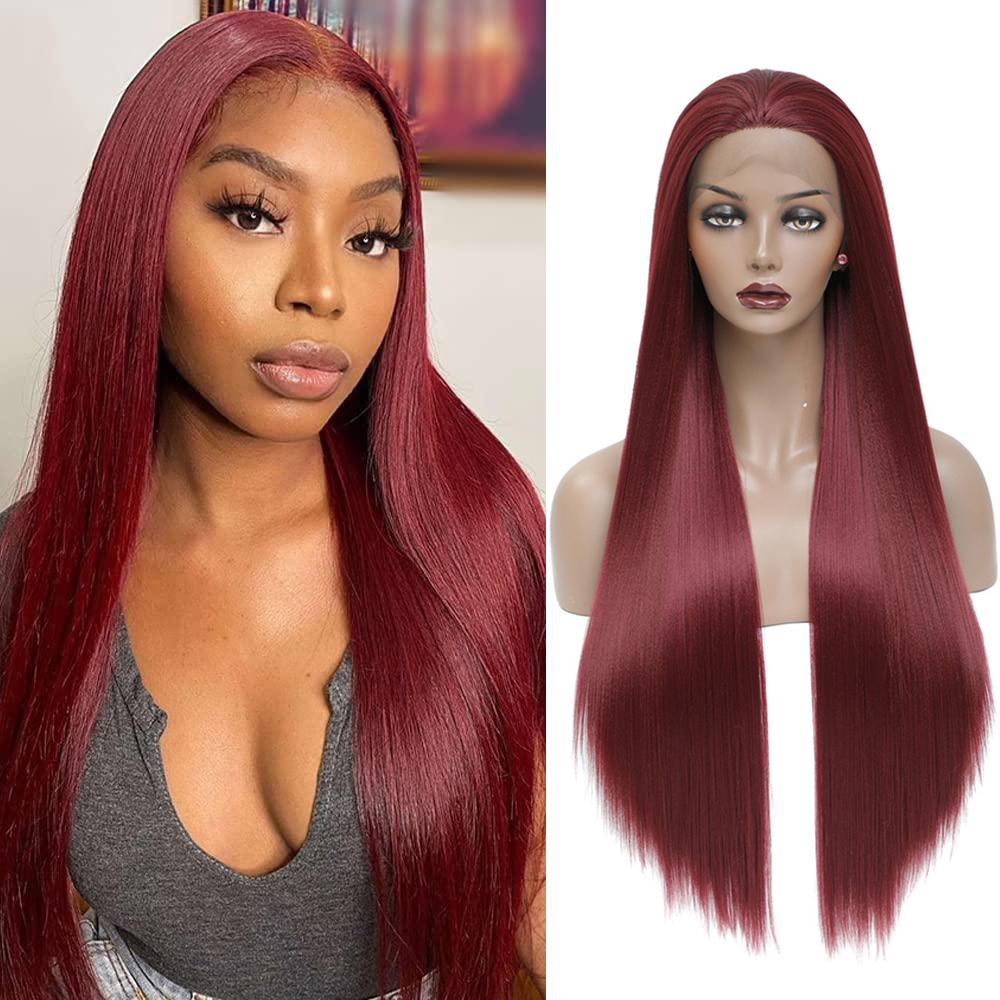 3X13 Lace Frontal Synthetic Wig Long Wavy Hair For Black Women Free Part Brown Color High Density Transparent Lace Front Wig
