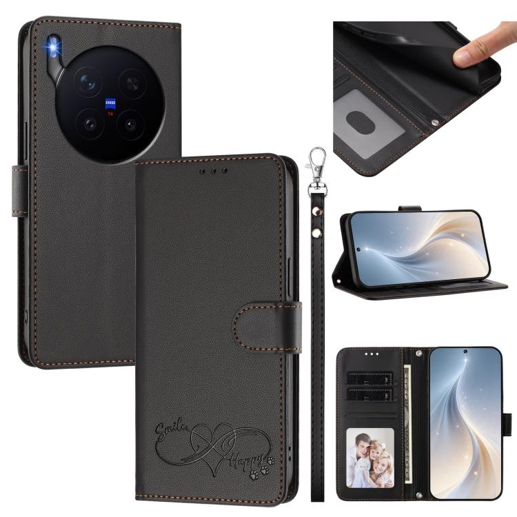 Happy Heart Pattern Magnetic Closure Vegan Leather Phone Case With Wrist Strap For vivo X200 FE