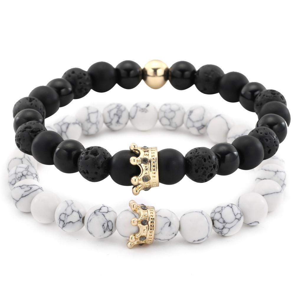Fashion Versatile Energy Stone Turquoise Braided High Crown White Diamond Mixed Wear Small Crown Set Bracelet Bracelet